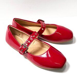 New Women Red Square Toe Mary Jane Ballet Flats